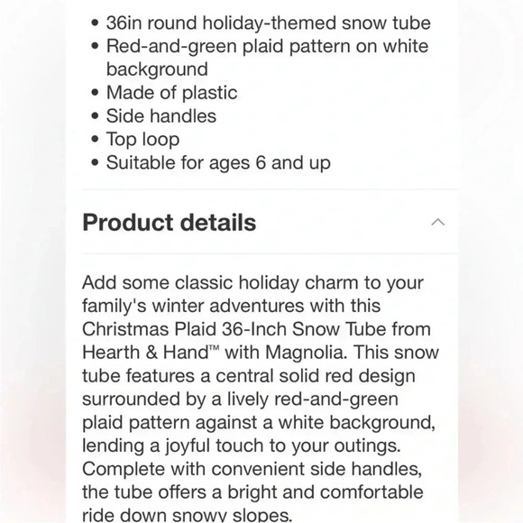 NWT HEARTH & HAND festive plaid
Christmas snow tube -red/green/cream -36" - Picture 4 of 5